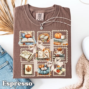 Cozy Fall Reading Shirt For Women, Book Lover Autumn Tee, Falling Leaves And Turning Pages Shirt, Slow Living Reader Gift Tee