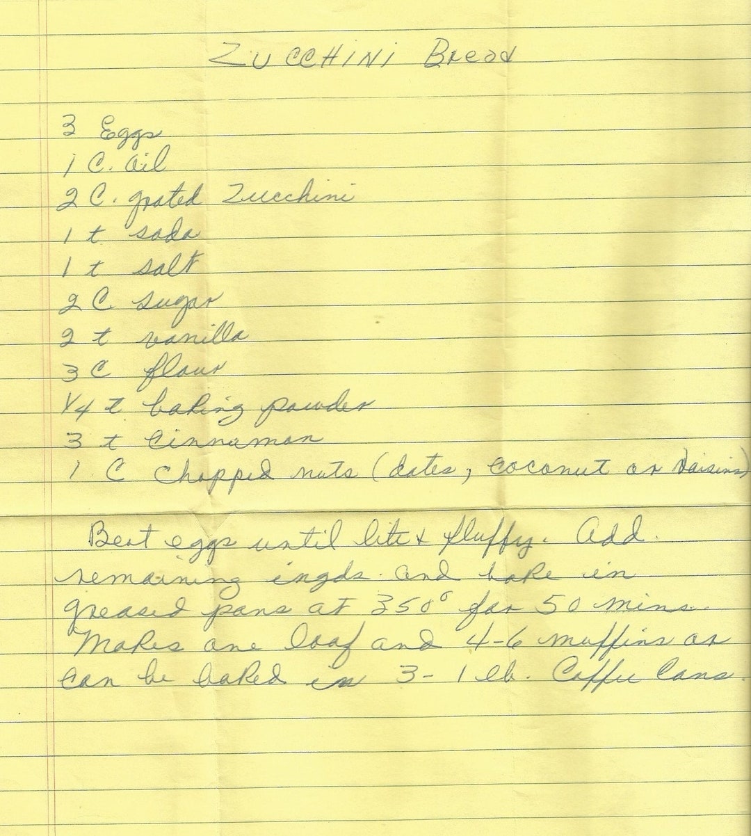 Vintage Handwritten Recipes, Zucchini Bread, Chocolate Pound Cake ...