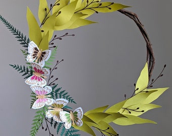 Leaves and Butterfly SVG: Paper Wreath Making (Digital Download)