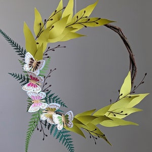 Feuilles et papillon SVG, mélange de feuilles avec autocollant papillon, fabrication de guirlandes de papier