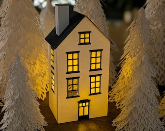 3D Paper House SVG: Small Townhouse Template for Winter Village & Christmas Decor (Digital Download)