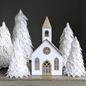 Iglesia SVG, Iglesia de pueblo navideño, Plantilla de iglesia de papel