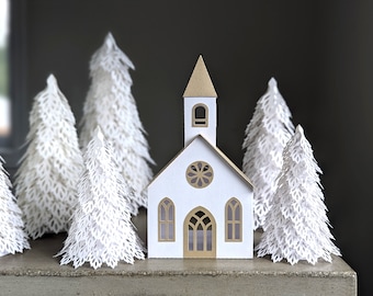 Church SVG, Christmas Village Church, Paper Church Template