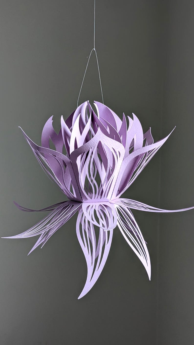 Purple paper lotus lantern hanging flower light decor