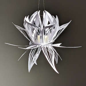 White paper lotus lantern hanging with LED candle light, delicate layered flower decor