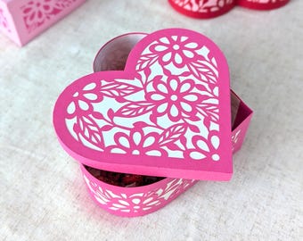 Valentine SVG: Floral Heart Gift Box Template With Lid, Two Box Sizes (Digital Download)
