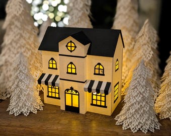 Christmas Village Bakery SVG | 3D Paper Bakery Building Holiday Decor (Digital Download)