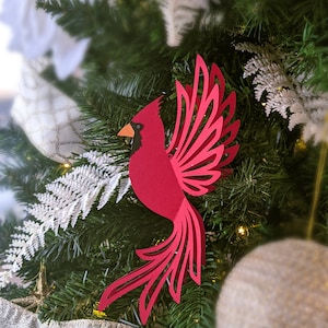 diy cardinal ornament on christmas tree