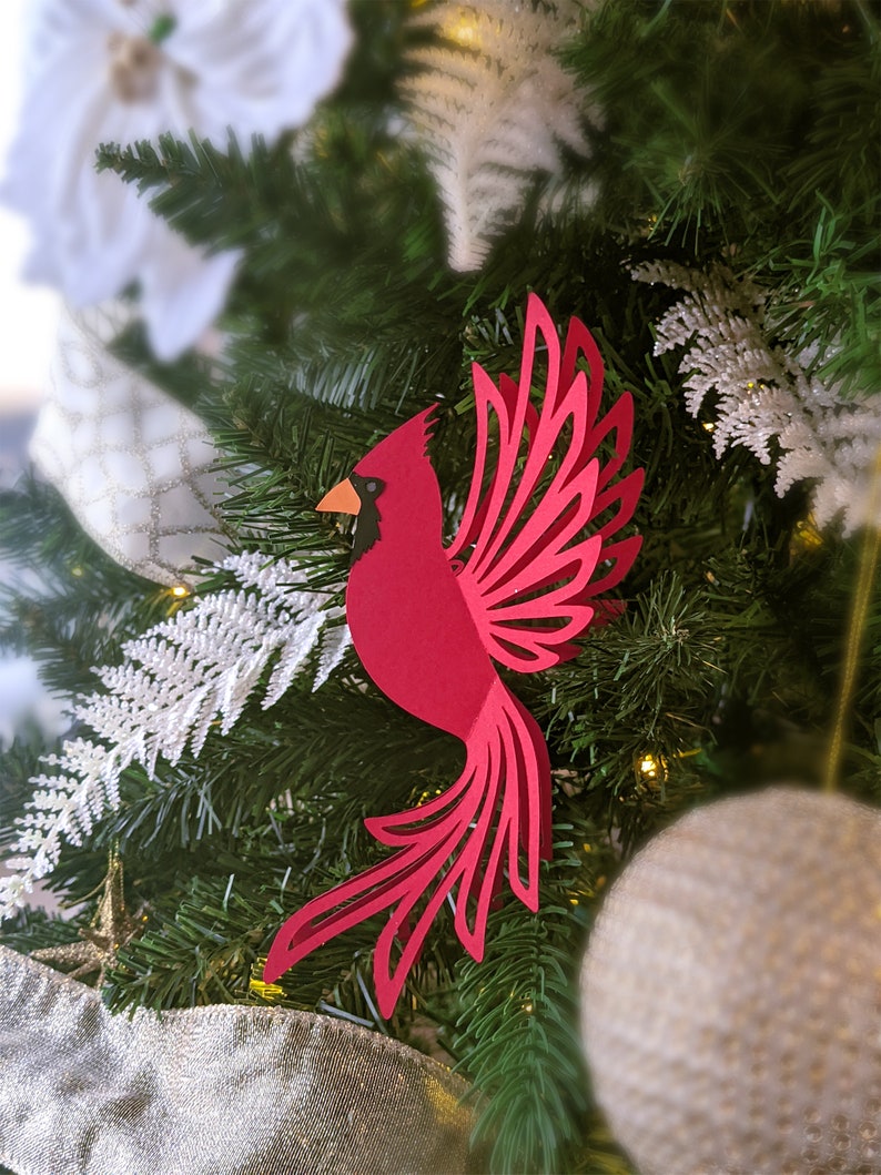diy cardinal ornament on christmas tree