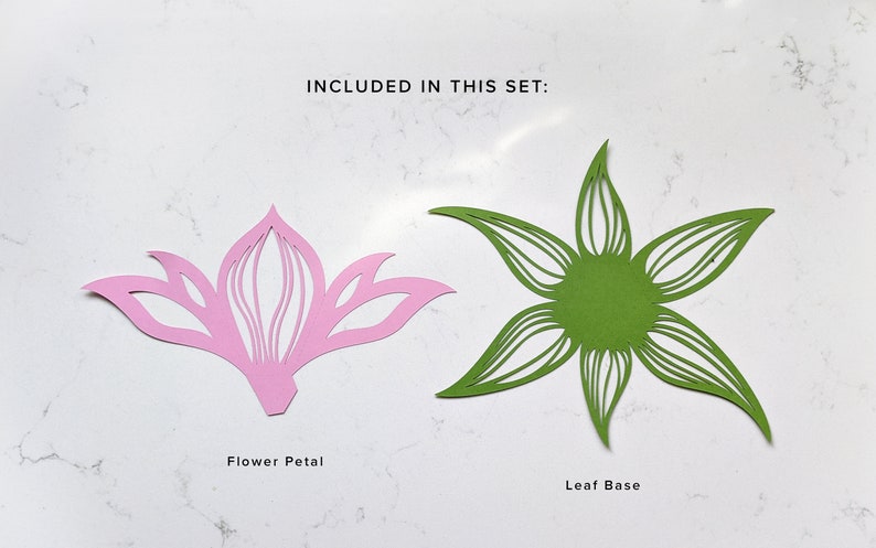 Paper lotus lantern SVG template showing flower petal and leaf base pieces included in the design