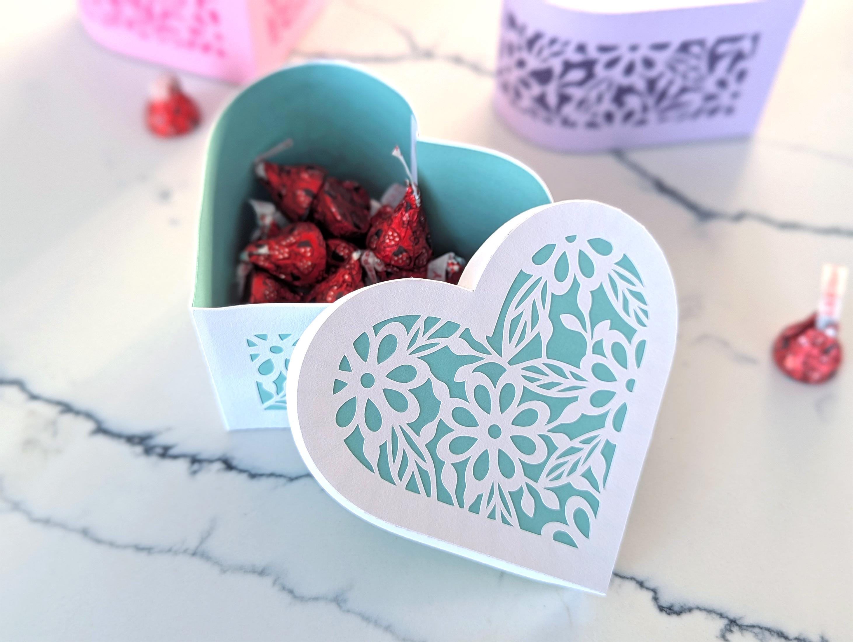 Heart Packaging Valentine SVG: Floral Heart Gift Box Template With Lid, Two Box Sizes ...
