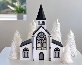 Paper Church SVG: Christmas Village Cathedral, 3D Holiday House Decor (Digital Download)