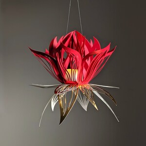 Chinese red lotus lantern for festival of lightsRed paper lotus lantern with gold base, hanging flower light decor
