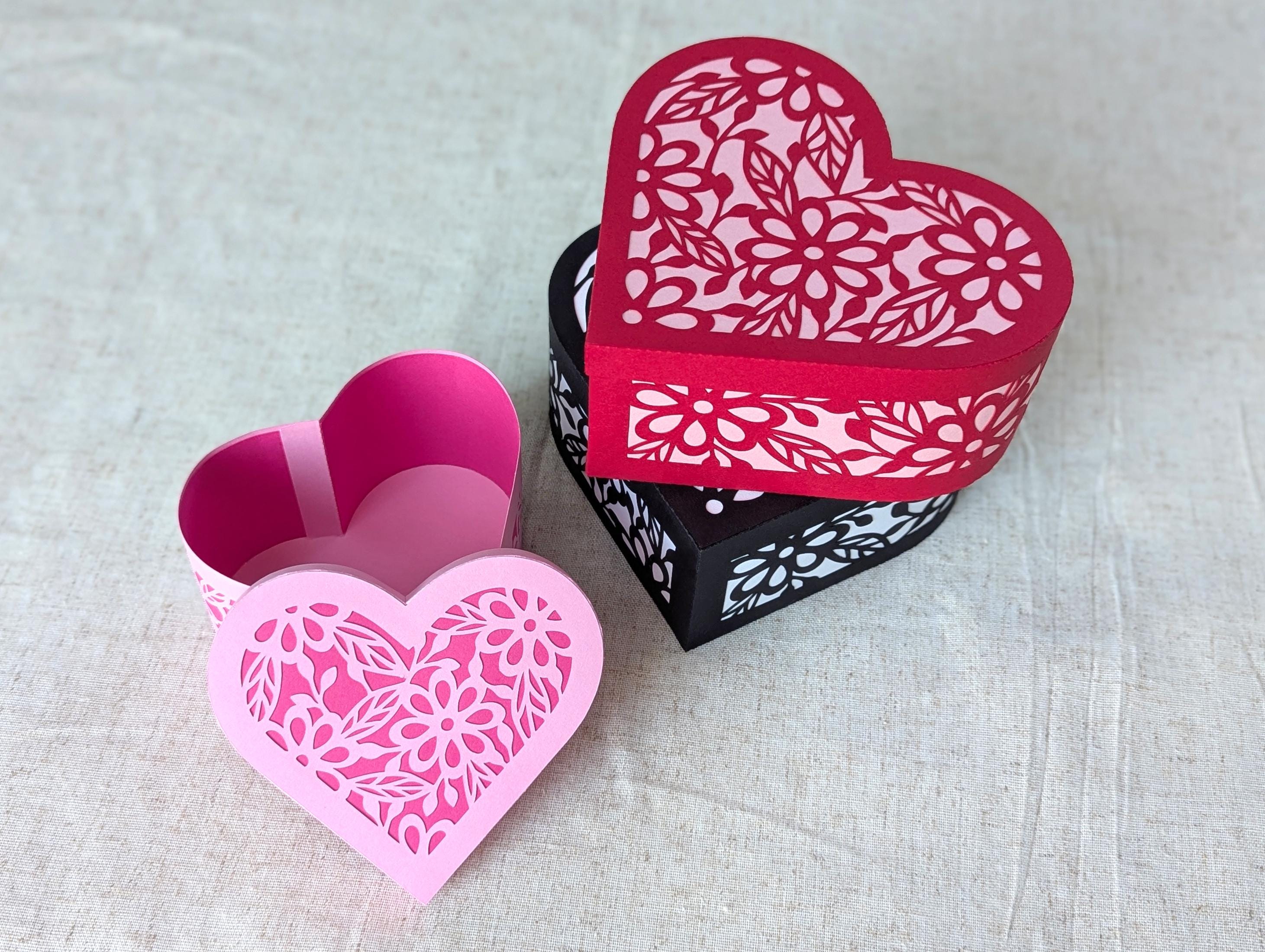 Heart Packaging Valentine SVG: Floral Heart Gift Box Template With Lid, Two Box Sizes ...