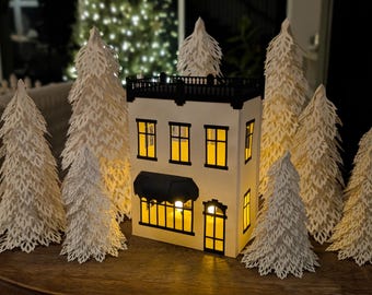 Christmas Village Café SVG | 3D Paper House Template (Digital Download)