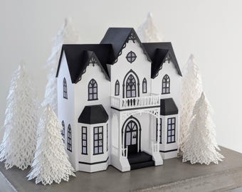 Christmas Village House SVG: Victorian Mansion, 3D Holiday Home Decor (Digital Download)