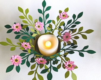 Floral SVG, Floral Tealight Holder for Fall, Winter, Spring Garden decor