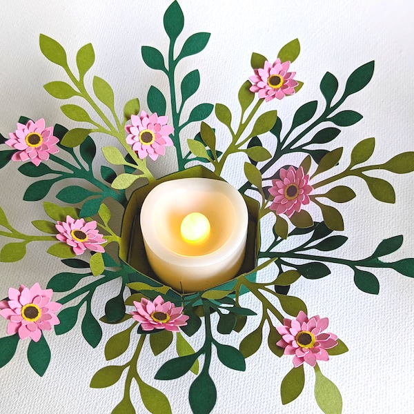 Floral SVG, Floral Tealight Holder for Fall, Winter, Spring Garden decor