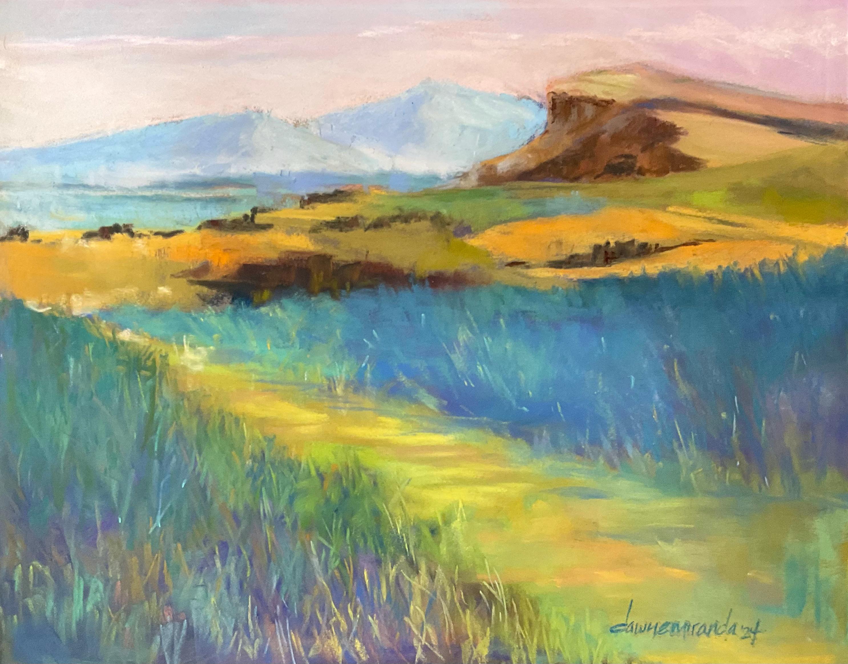 New Price - Original Pastel Landscape Painting: Across The Plains - Gold Framed Plein Air Art