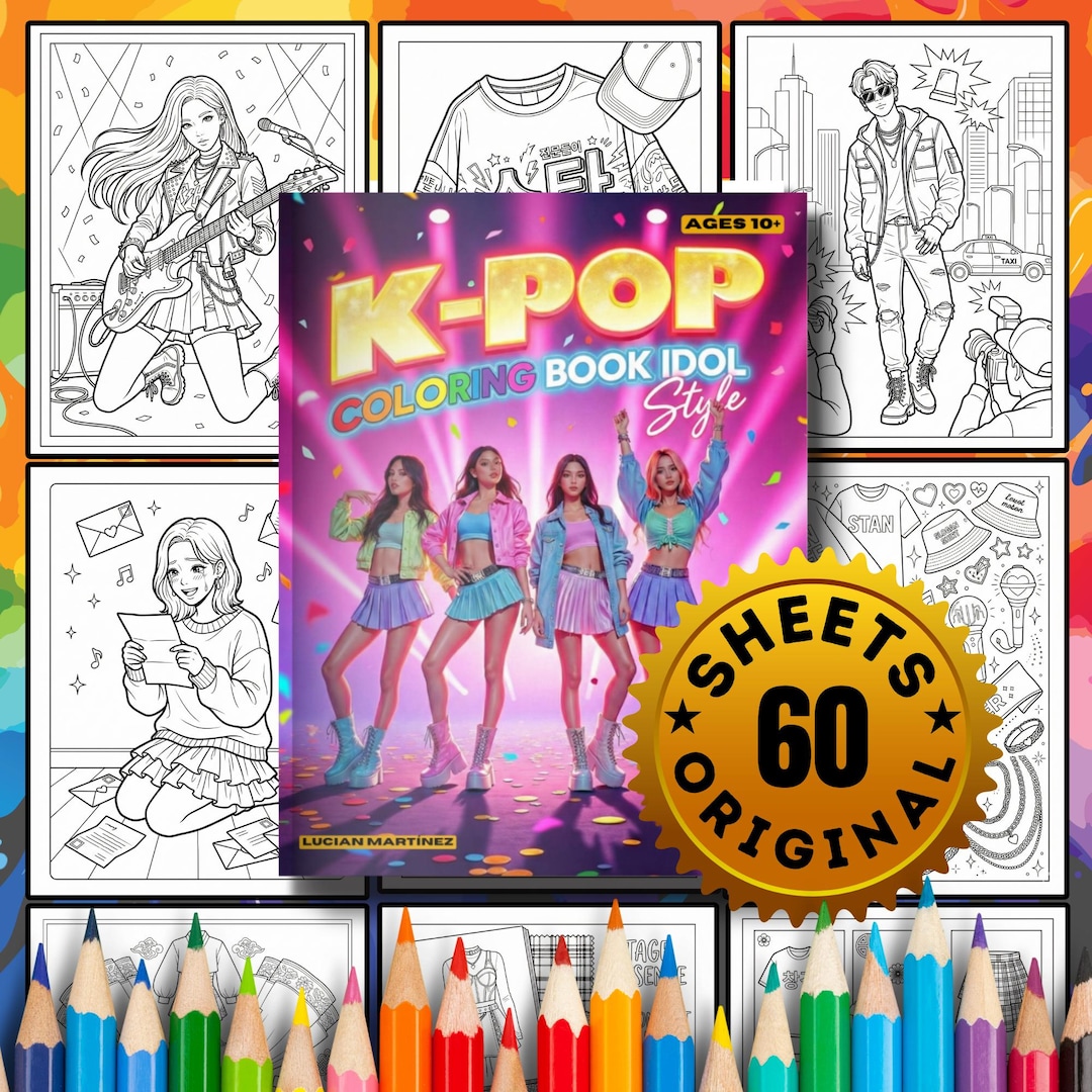 K Pop Coloring Book Idol Style – 60 Printable Sheets for Teens 10 ...
