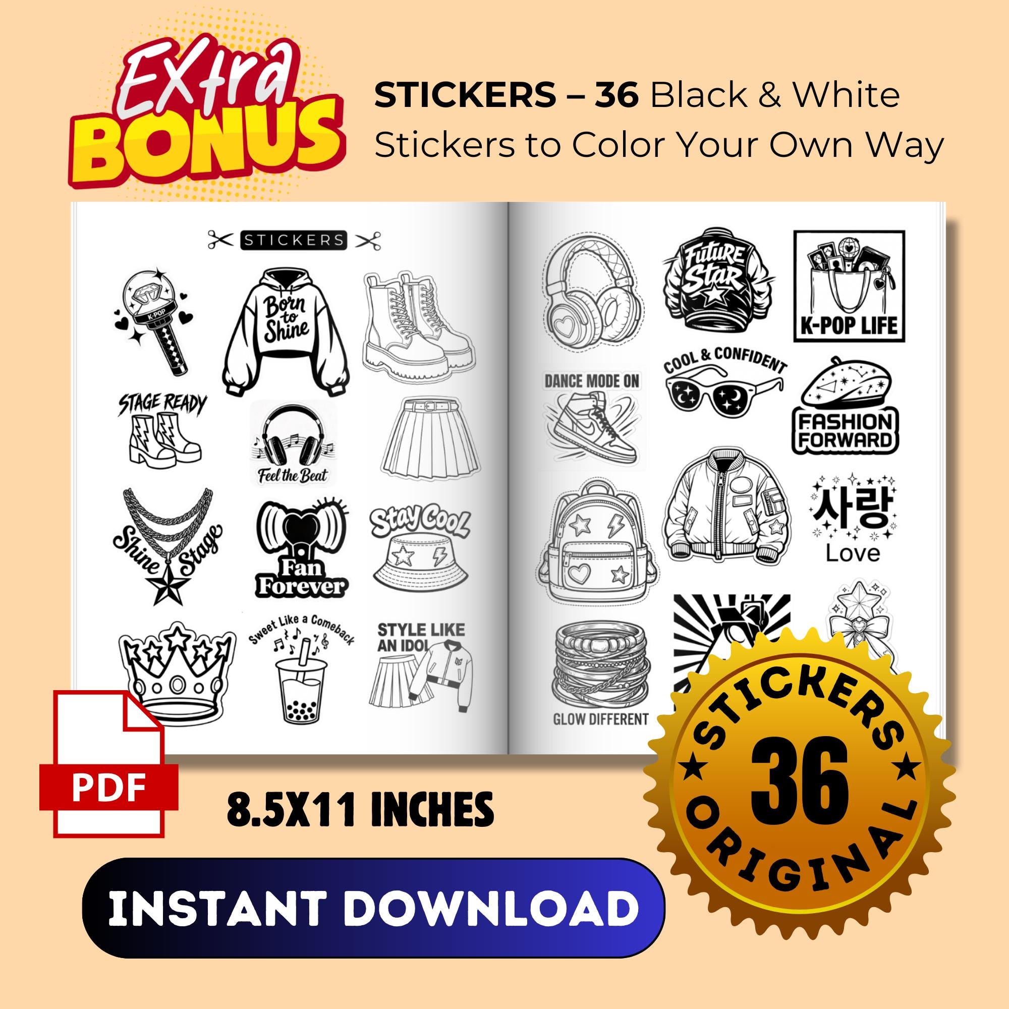 K Pop Coloring Book Idol Style – 60 Printable Sheets for Teens 10 ...