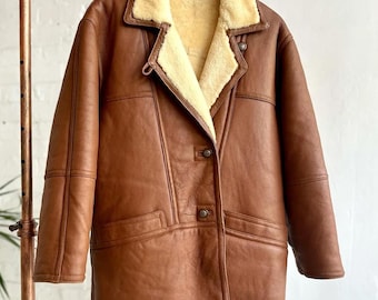90s Brown Shearling B3 Aviator Jacket: Genuine Sheepskin Leather