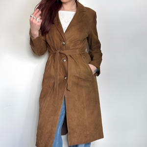 Vintage Brown Suede Leather Trench Coat for Women – Western-Inspired Design, Genuine Suede Leather Outerwear, Formal Trench Coat for Ladies