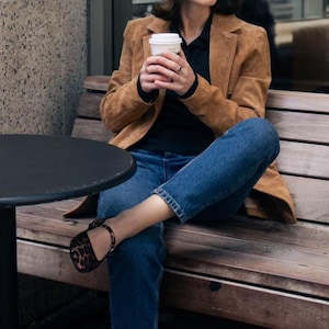Brown Suede 70s Style Leather Coat for Women – Classic Western Design Blazer Style | Handmade Formal Outerwear | Perfect Gift For Her