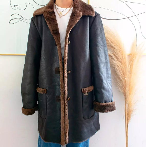 Womens Black Sheepskin Leather Penny Lane Afghan Coat Handmade