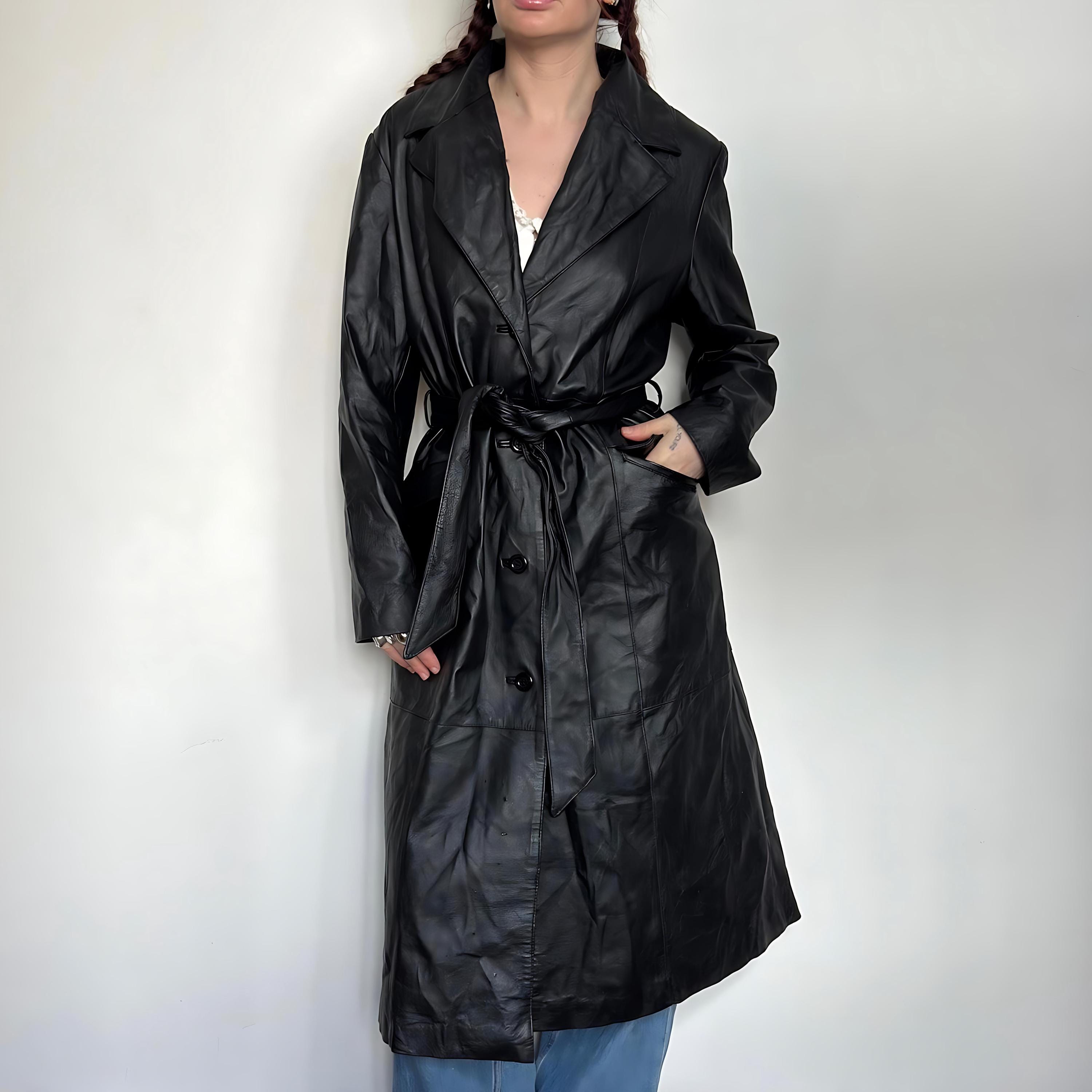 90年代ゴシックブラックシープスキンレザートレンチコート