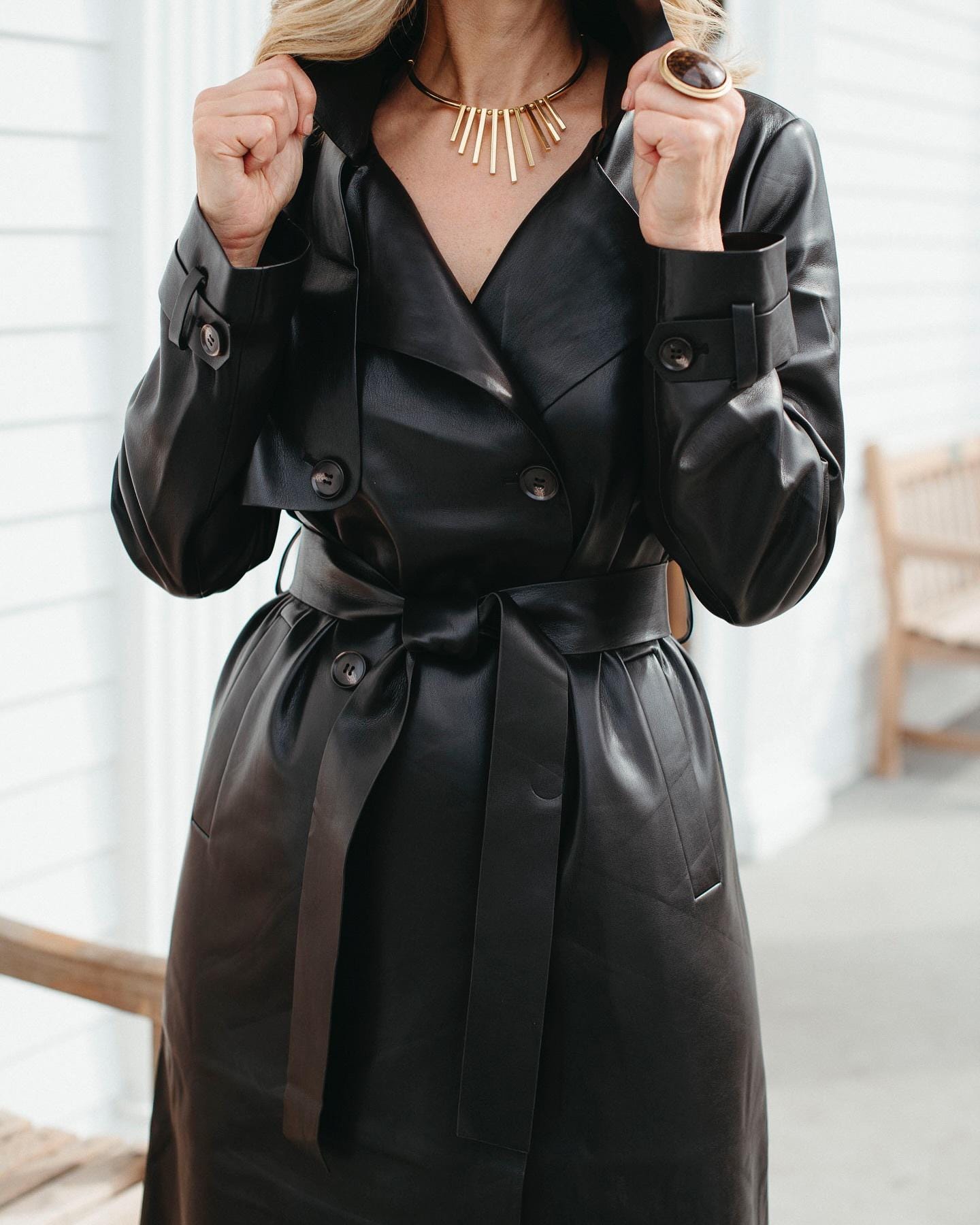Women's Black Penny Lane Gothic Trench Coat – Double Breasted Slim