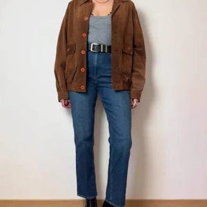 Womens 90s Style Winter Ready Vintage Brown Suede Leather Blazer Coat Western Style Outerwear, Elegant Formal Suede Jacket Best Gift for Her