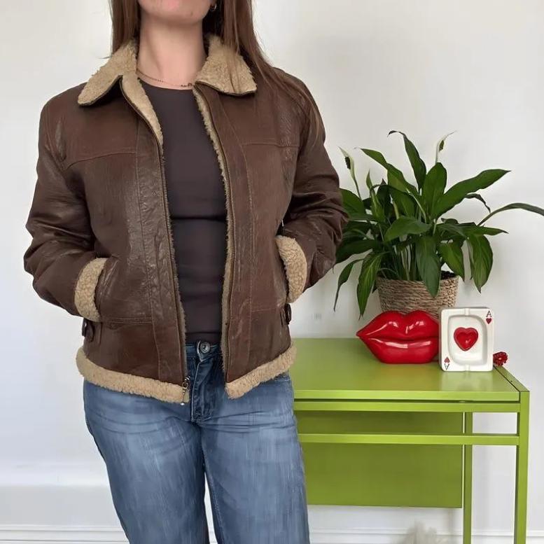 Vintage leather aviator shearling sheepskin jacket - Etsy 日本