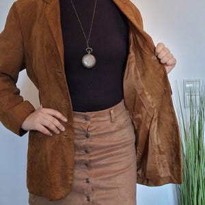 Women&#39;s Vintage 90s Style Brown Suede Leather Blazer – Western Style Formal Coat | Genuine Suede Outerwear | Ideal Gift for Her