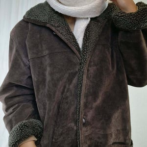 Womens Brown Suede Leather Coat Handmade Shearling Fur Coat 70s Vintage Penny Lane Coat Afghan Long Jacket Boho Hippie Gift for her