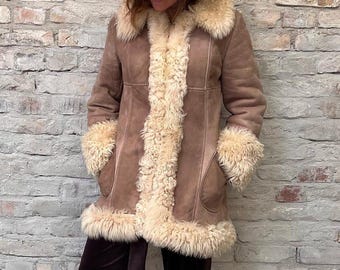 Abrigo Mujer 90s Listo para Invierno Ante Marrón Penny Lane Afghan Largo Medio, Estilo Boho Vintage 70s, Moda Invierno Regalo Para Ella