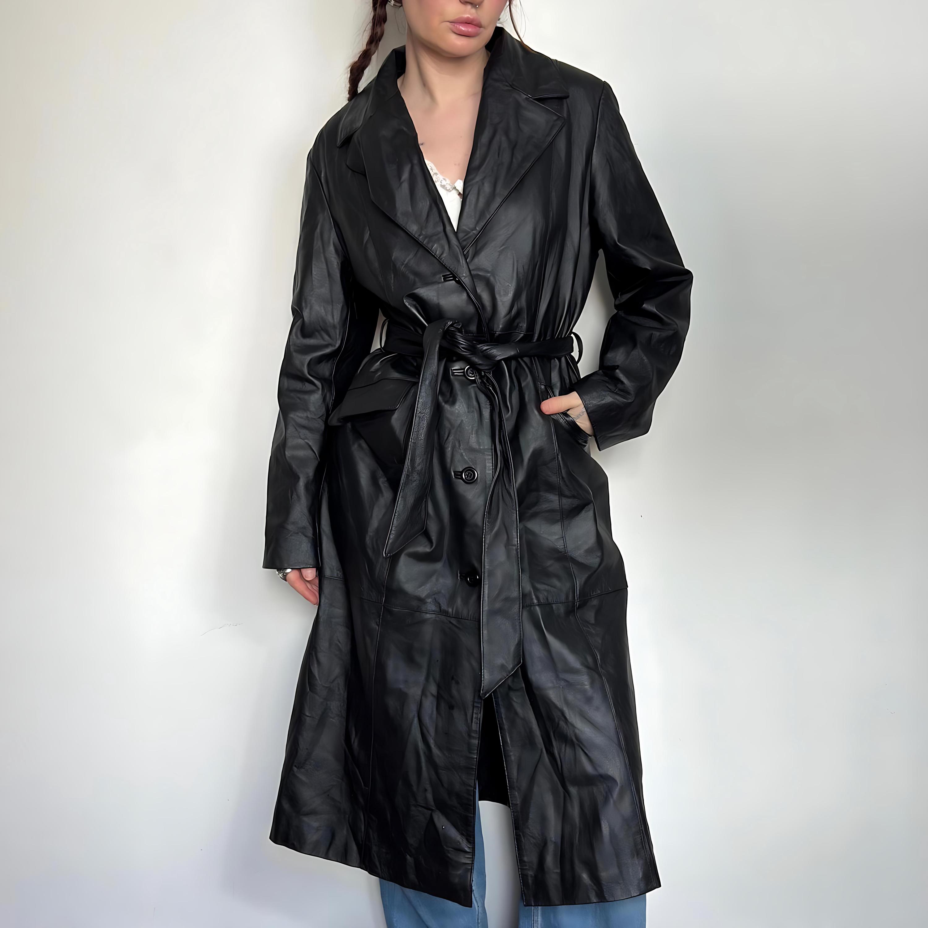 90年代ゴシックブラックシープスキンレザートレンチコート