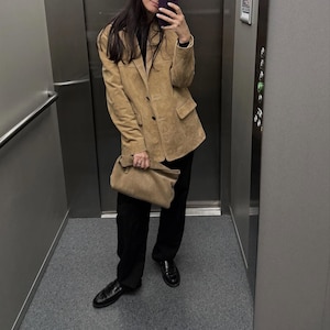 Women&#39;s Brown Suede Leather Blazer Coat Minimalist Design Vintage Western 90s Style | Genuine Suede Formal Coat | Elegant Gift for Her
