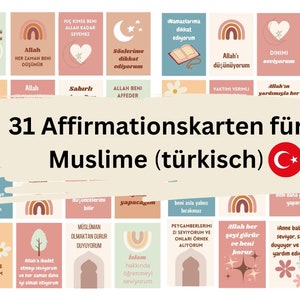 31 tarjetas de afirmación en turco para musulmanes, niños y adultos incluso en Ramadán
