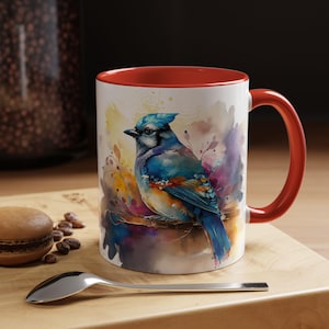 Blue Jay Kaffeetasse - Einzigartiges Vogel-Liebhaber-Geschenk, Keramik-Teetasse, Tierdruck-Küchendekor, wild lebende Tiere Natur-Enthusiastengeschenk, bunt