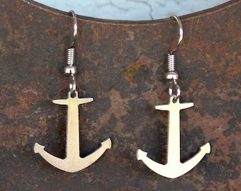 Anchor Stainless Steel Dangle Earrings,  Rockabilly Jewelry, Tiny Nautical Jewelry, Beach Girl Jewelry, Sailor, Gift for Someone in the Navy