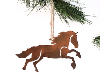 Galloping Horse Ornament, Gift for Horse Lover, Christmas Ornament, Equestrian, Rusty Metal Horse Cutout, WATTO Metal, Rustic Holiday Decor