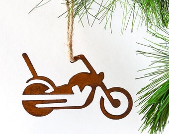 Motorcycle Rusty Metal Christmas Ornament, Motorcycle Gifts for Biker, Gifts for Him