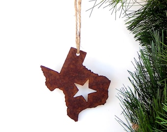 Texas Ornament by WATTO Distinctive Metal Wear, Texas State Shaped Ornament, Rusty Metal Christmas Ornament, Texas Wedding Favor, Rustic