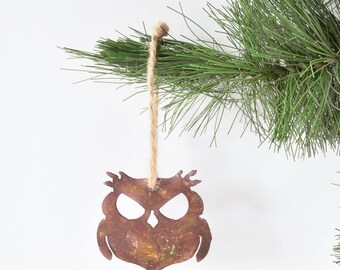 Owl Ornament, Wisecracker Outlaw Owl Metal Ornament by WATTO Distinctive Metal Wear, Rusty, Rustic, Owls, Gift for Bird Watcher, Wise Owl