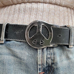 Distressed Peace Sign Metal Belt Buckle / Interchangeable buckle /Handmade buckle / Novelty Buckle