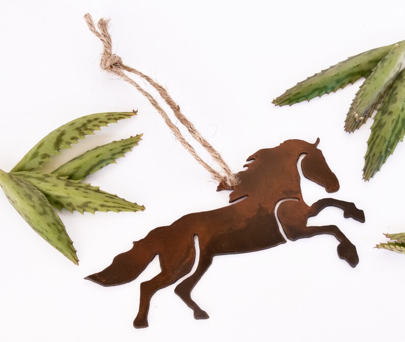 Galloping Horse Ornament, Gift for Horse Lover, Christmas Ornament, Equestrian, Rusty Metal Horse Cutout, WATTO Metal, Rustic Holiday Decor image 10