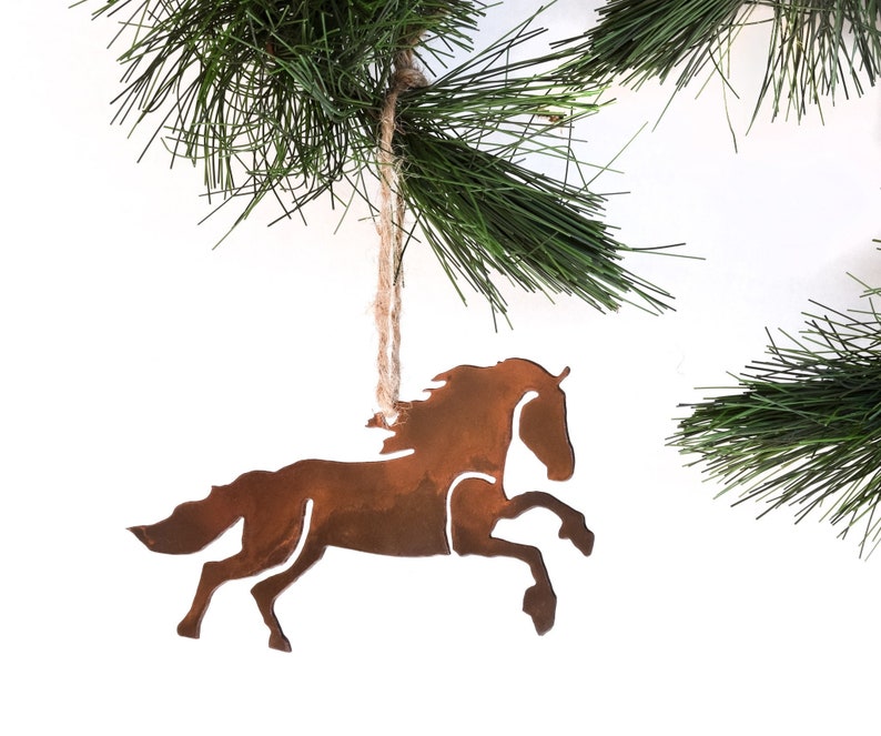 Galloping Horse Ornament, Gift for Horse Lover, Christmas Ornament, Equestrian, Rusty Metal Horse Cutout, WATTO Metal, Rustic Holiday Decor image 1