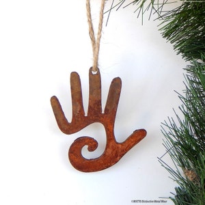 Spiral Healing Hand Ornament by WATTO Distinctive Metal Wear, Rustic Christmas Ornament, Meditation,