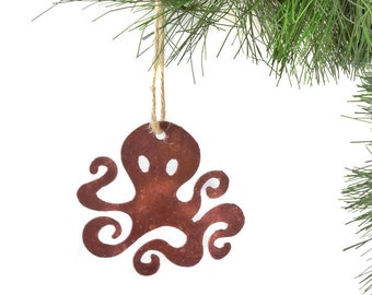 Steampunk Octopus Metal Ornament, Kraken, Rustic Metal Ornament, Christmas Ornament, Yard Art, Car Dangle